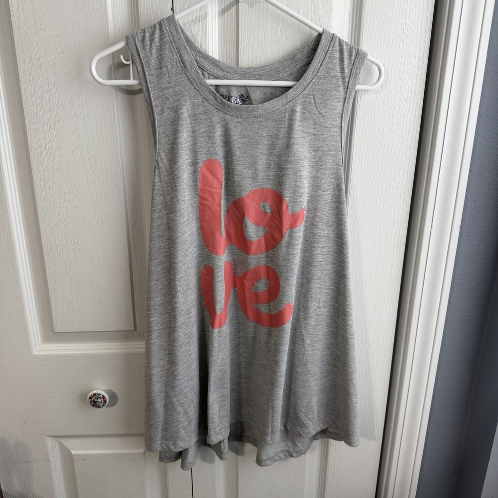 Terra & Sky Coral "Love" Gray Tank Top Women's Size 2X Travel Casual Beach Boho